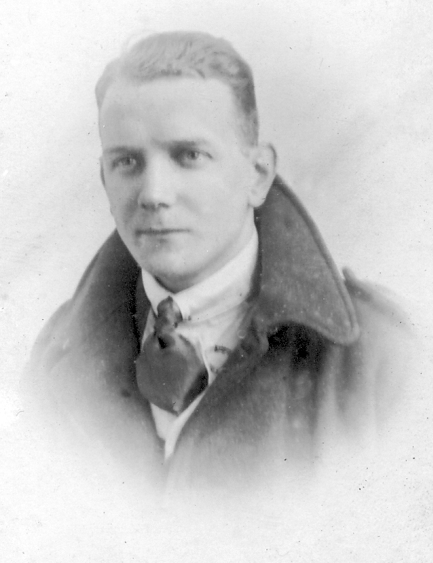 Ray in the greatcoat of the type with which wounded servicemen were issued.