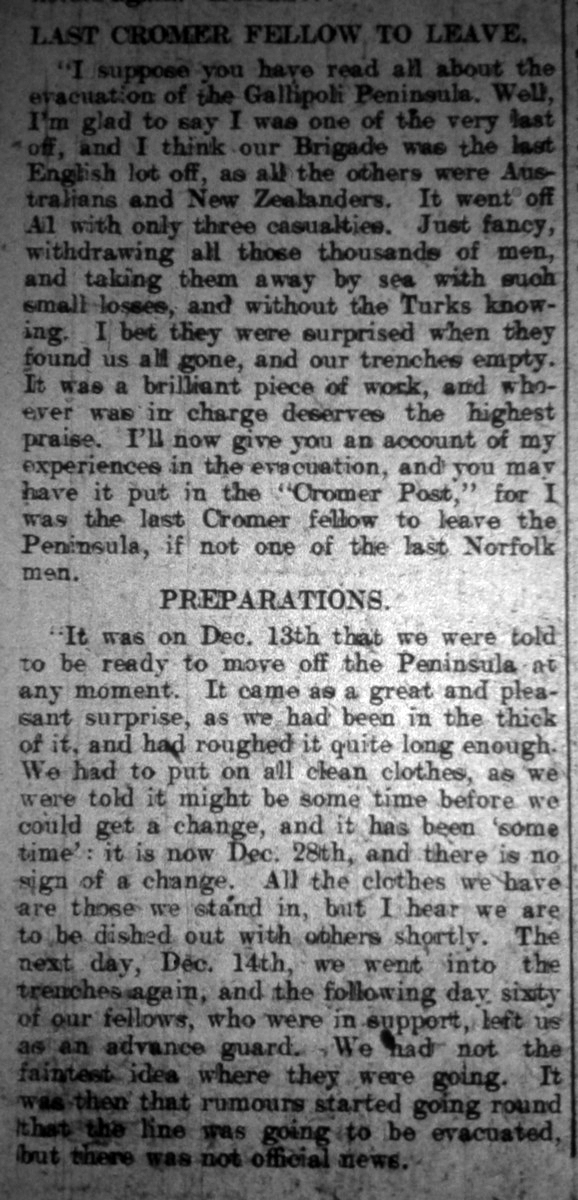 An entry in the Norfolk Chronicle; Cecil Amis was one of the last Norfolk's to leave Gallipoli.