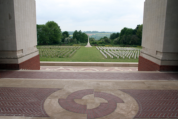 The Thiepval memorial where William's name is recorded. Waterlot Farm would be visible from the memorial.